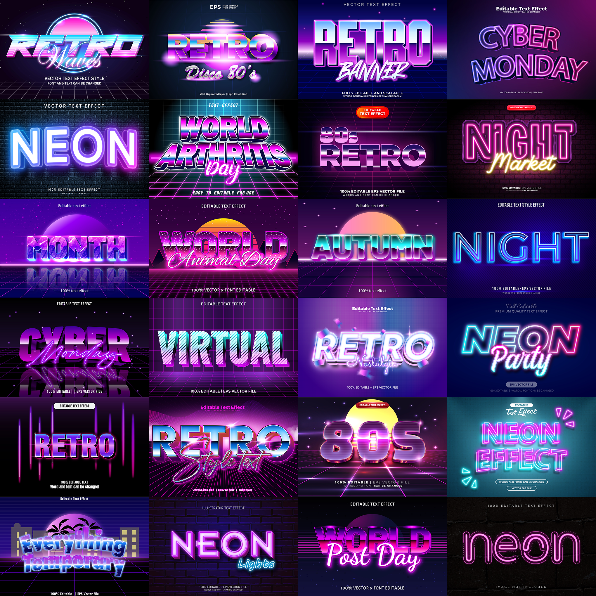 RetroWave FX – 1000+ Editable 80s, Synthwave, and Neon Text Effects (P ...
