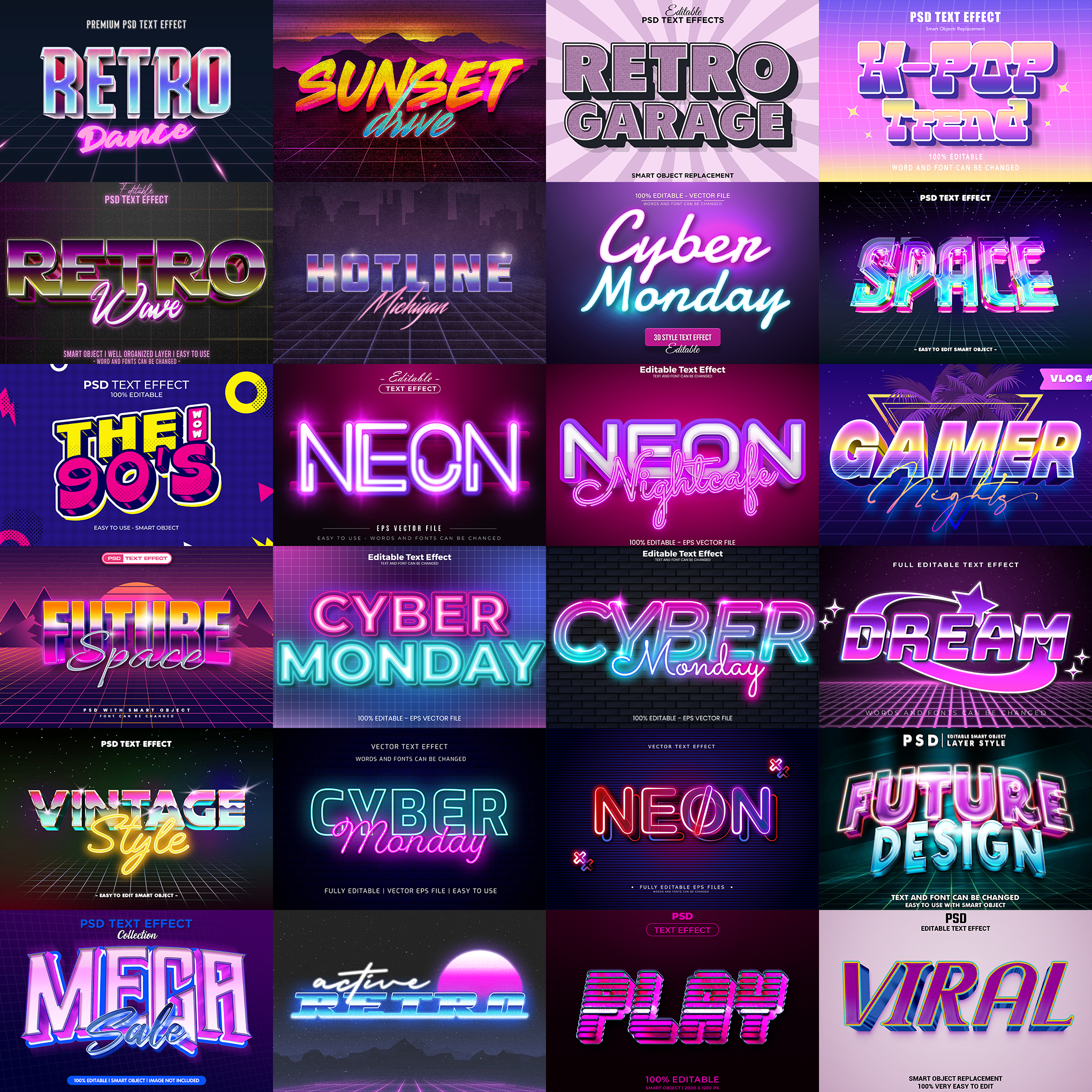 RetroWave FX – 1000+ Editable 80s, Synthwave, and Neon Text Effects (P ...