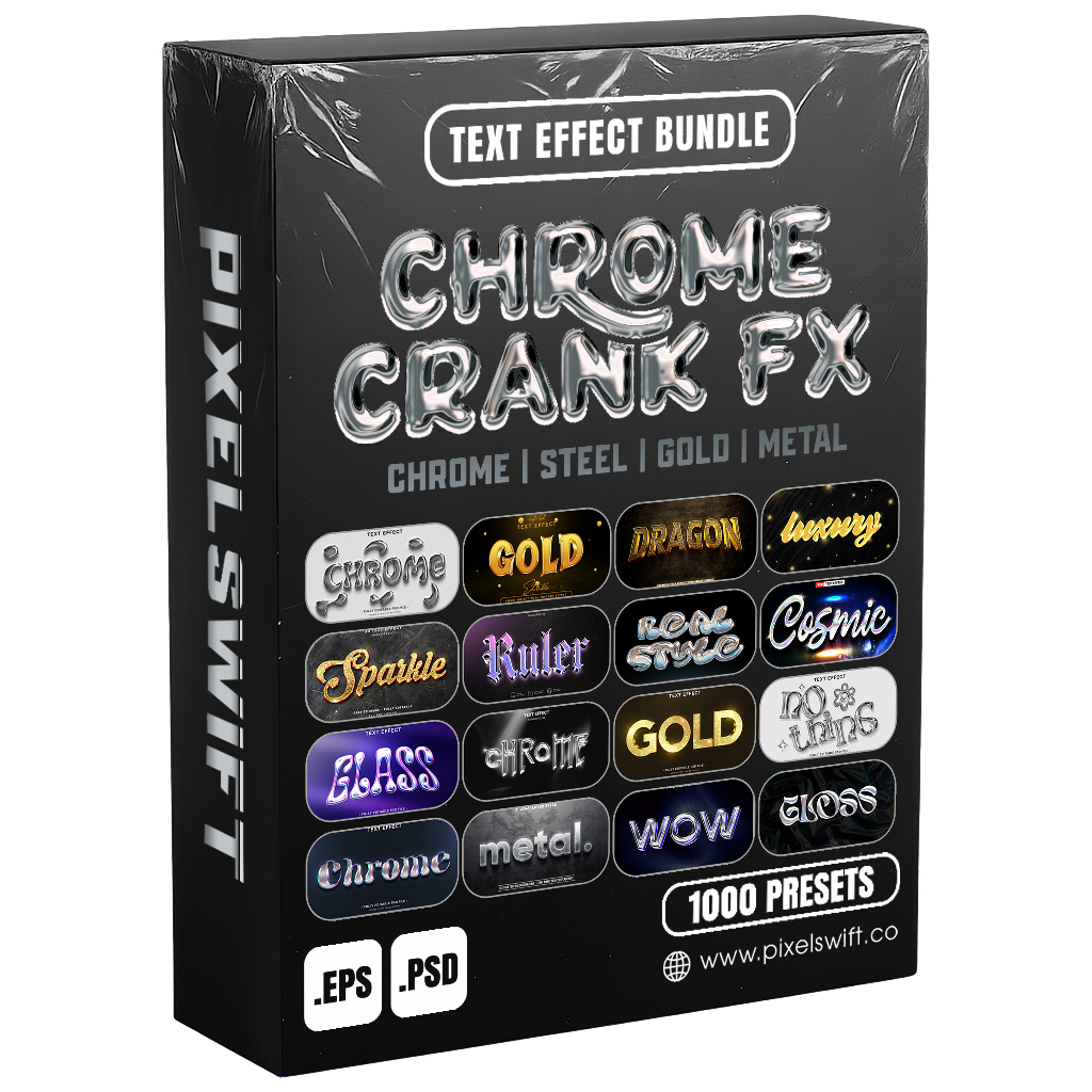 Chrome Crank FX – 1000+ Editable Chrome, Steel, and Metal Text Effects (PSD & EPS)