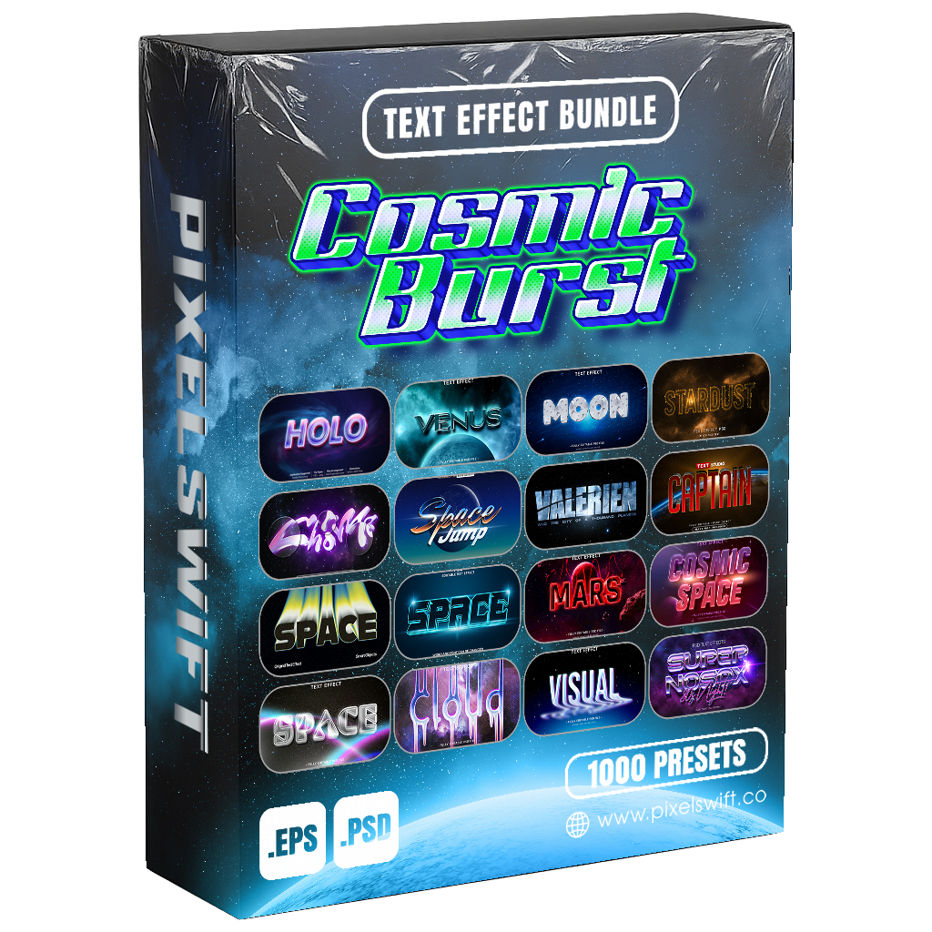 Cosmic Burst FX – 1000+ Editable Galaxy, Space, & Stars Text Effects (PSD + EPS)