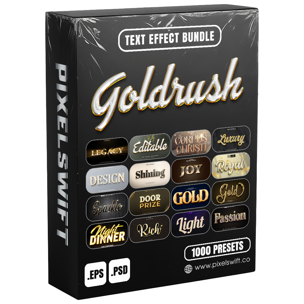 GoldRush FX – 1000+ Editable Gold, Luxury, & Shine Text Effects (PSD + EPS)