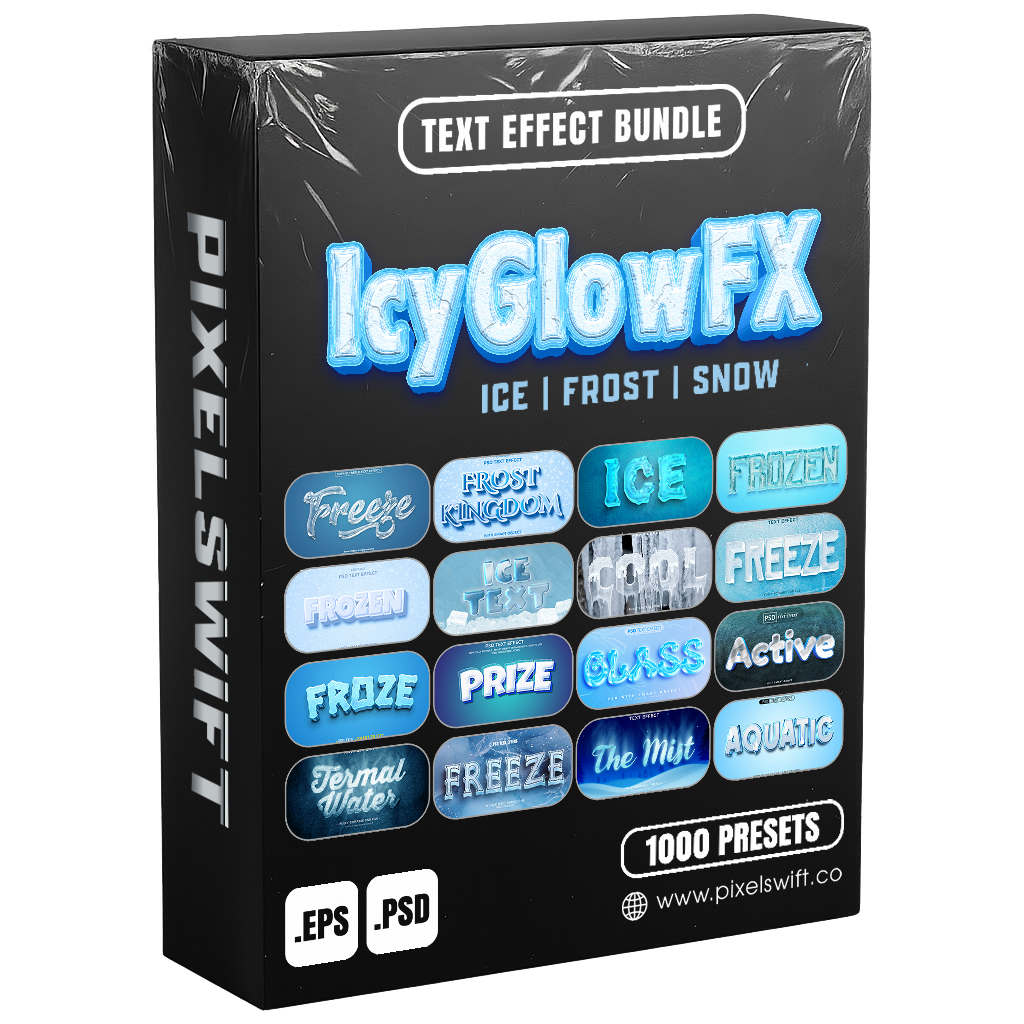 IcyGlow FX – 1000+ Editable Ice, Frost & Snow Text Effects (PSD & EPS Formats)