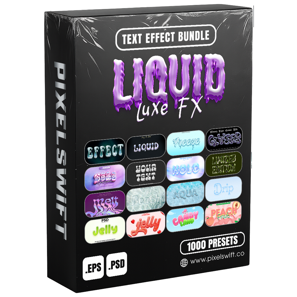Liquid Luxe FX – 1000+ Editable Jelly, Water, & Liquid Text Effects (PSD + EPS)