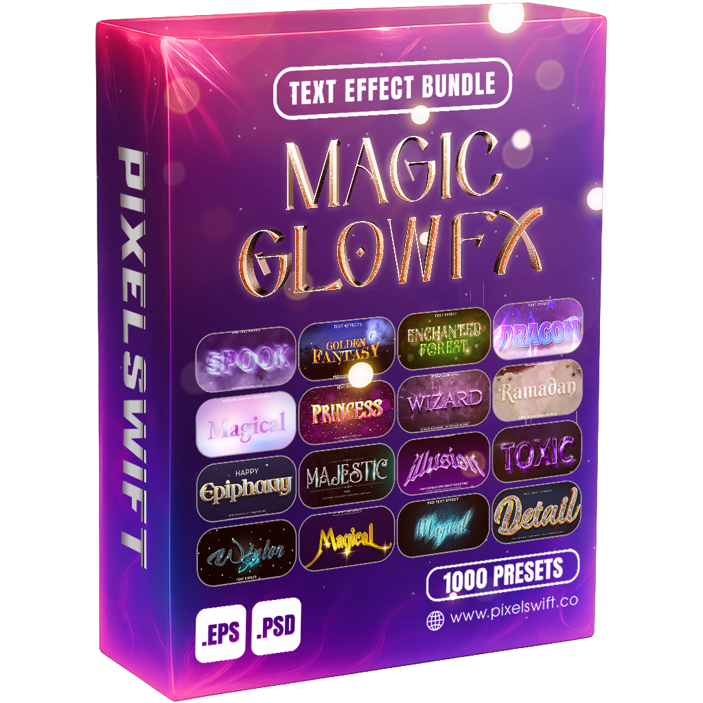 MagicGlow FX – 1000+ Editable Fairy Dust, Magic, & Sparkles Text Effects (PSD + EPS)