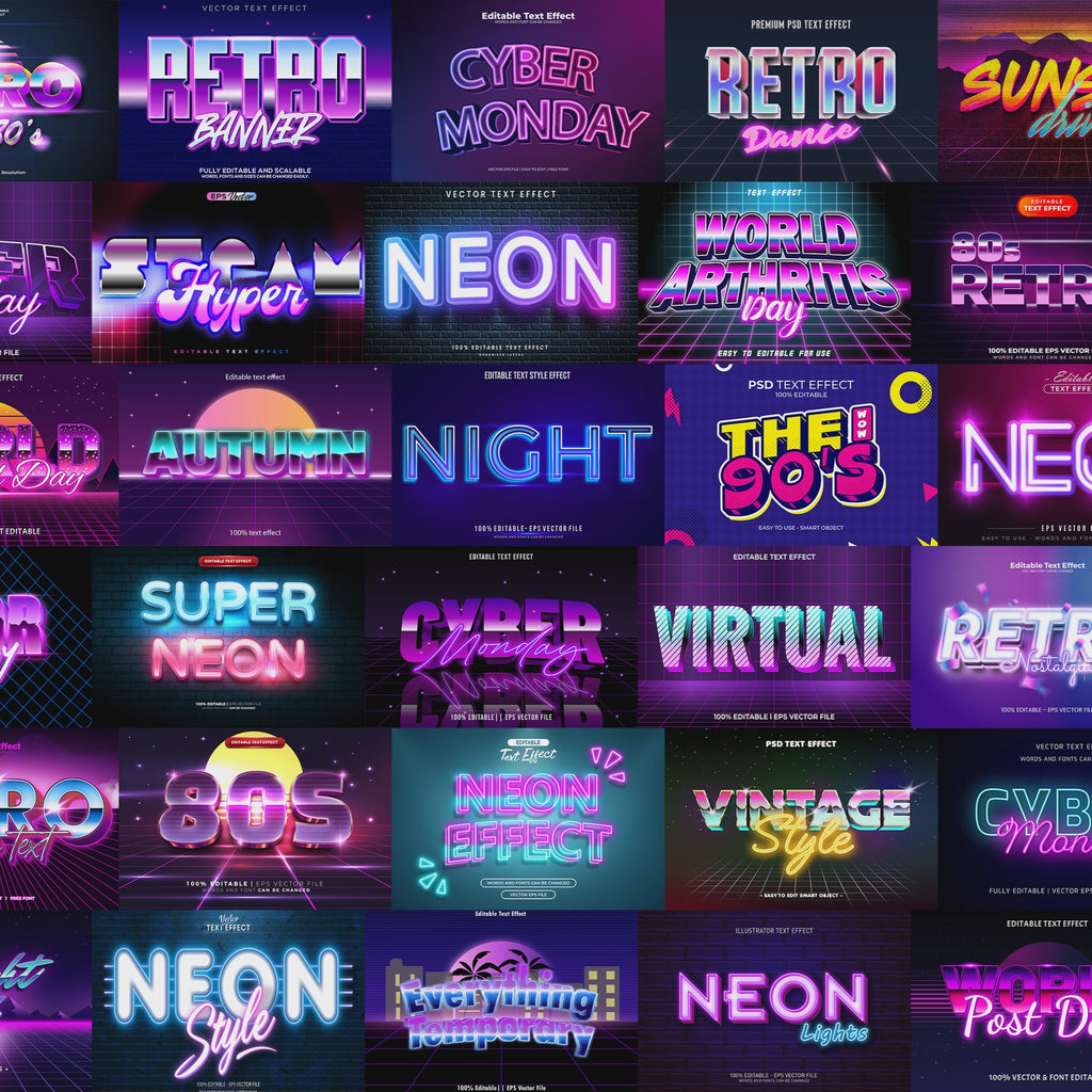 RetroWave FX – 1000+ Editable 80s, Synthwave, and Neon Text Effects (P ...